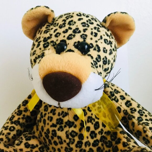 KellyToy Leopard Cheetah Stuffed Animal Plush Soft Toy Wildcat 13" Gold Ribbon - Picture 8 of 8